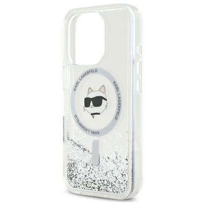 Housse MagSafe pour Apple iPhone 16 Pro, Karl Lagerfeld, Liquid Glitter Choupette's Head, Transparente