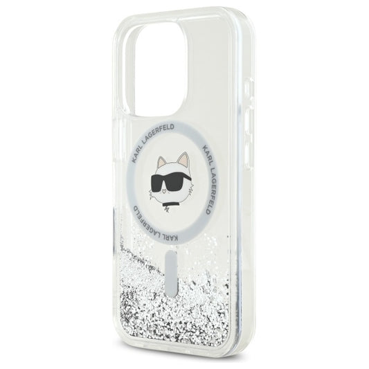 Housse MagSafe pour Apple iPhone 16 Pro, Karl Lagerfeld, Liquid Glitter Choupette's Head, Transparente