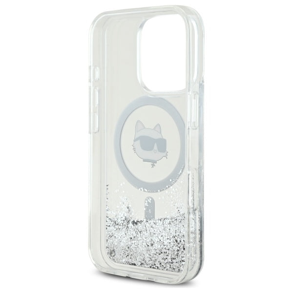 Housse MagSafe pour Apple iPhone 16 Pro, Karl Lagerfeld, Liquid Glitter Choupette's Head, Transparente