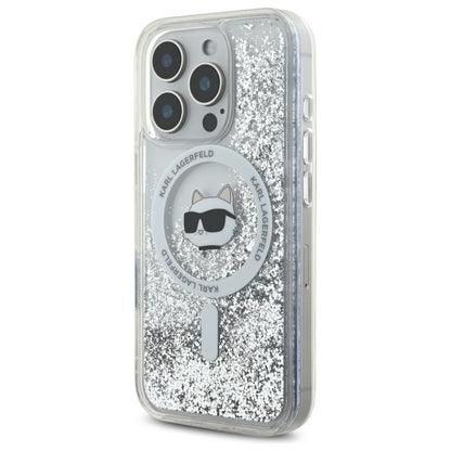 Housse MagSafe pour Apple iPhone 16 Pro, Karl Lagerfeld, Liquid Glitter Choupette's Head, Transparente