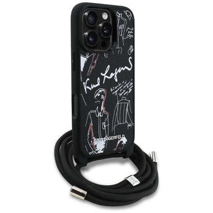 Étui MagSafe pour Apple iPhone 16 Pro, Karl Lagerfeld, Saffiano Crossbody, Noir