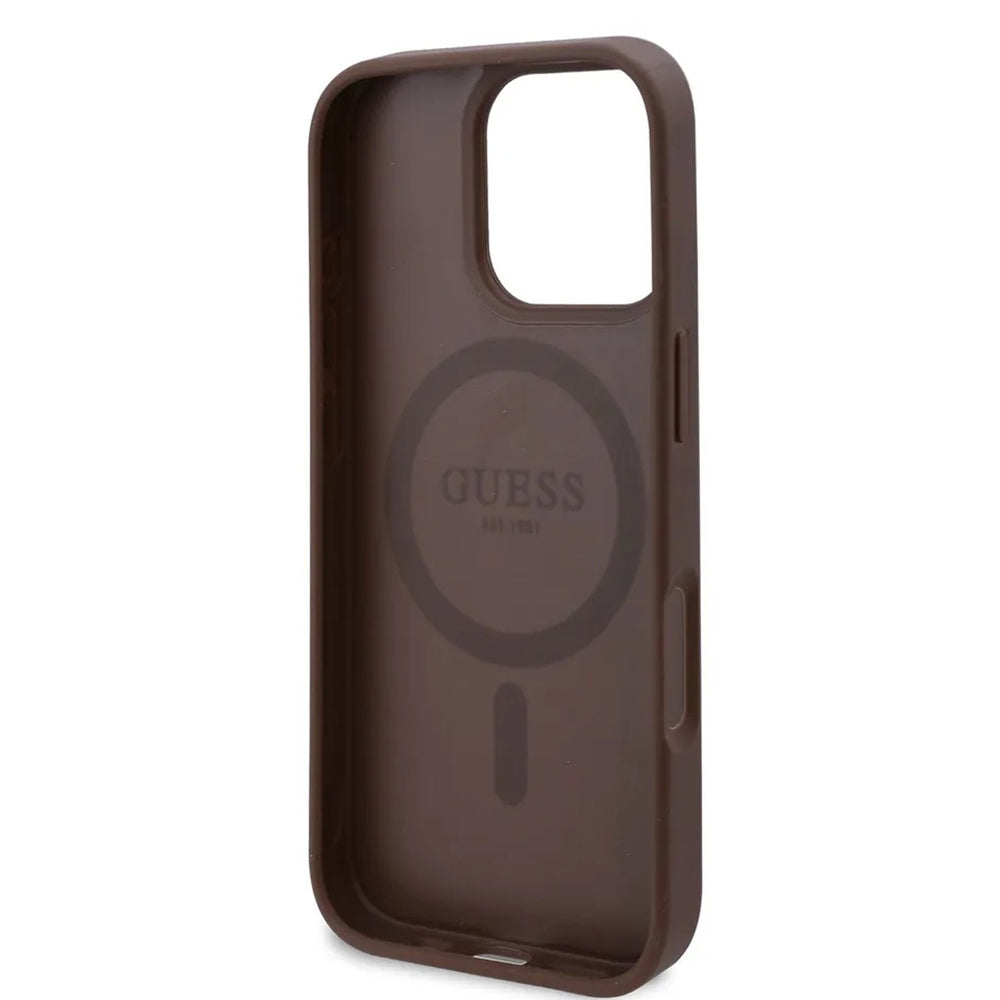 Étui MagSafe pour Apple iPhone 16 Pro Max, Guess, Imprimé Fleurs 4G, Marron