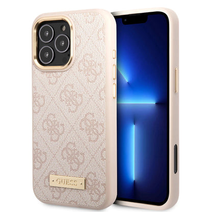 Coque MagSafe pour Apple iPhone 16 Pro Max, Guess, Plaque Logo 4G, Rose