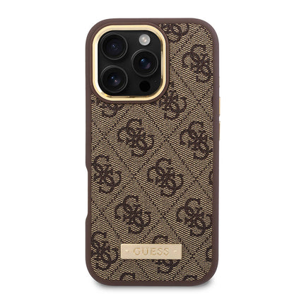 Coque MagSafe pour Apple iPhone 16 Pro Max, Guess, Plaque Logo 4G, Rose