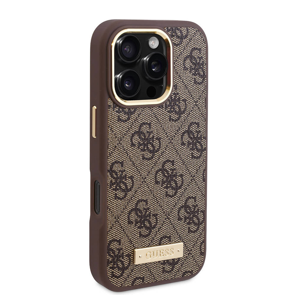 Coque MagSafe pour Apple iPhone 16 Pro Max, Guess, Plaque Logo 4G, Rose