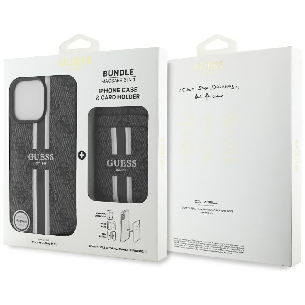Étui MagSafe pour Apple iPhone 16 Pro Max, Guess, Cardslot 4G Stripes, Noir