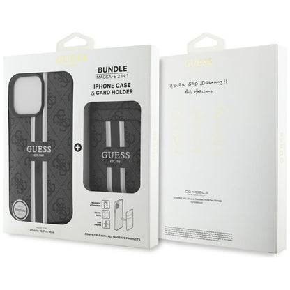 Étui MagSafe pour Apple iPhone 16 Pro Max, Guess, Cardslot 4G Stripes, Noir