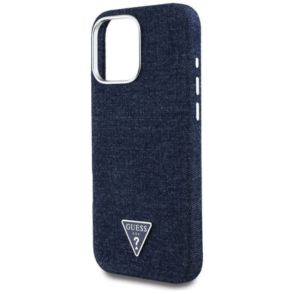 MagSafe Case for Apple iPhone 16 Pro Max, Guess, Denim Triangle Logo, Blue