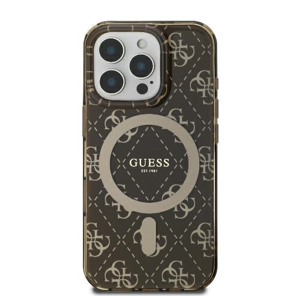 Étui MagSafe pour Apple iPhone 16 Pro Max, Guess, IML 4G Background, Marron