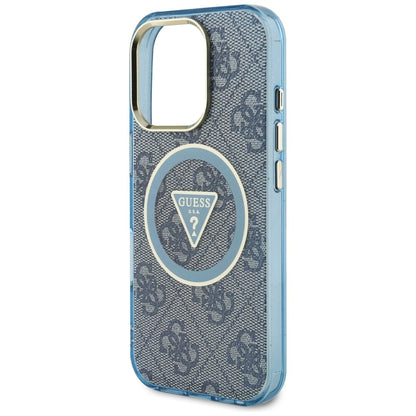 Étui MagSafe pour Apple iPhone 16 Pro Max, Guess, IML Glitter 4G Circle Triangle, Bleu