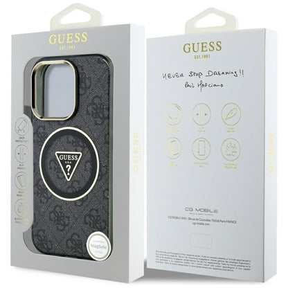 Coque MagSafe pour Apple iPhone 16 Pro Max, Guess, IML Glitter 4G Circle Triangle, Noire
