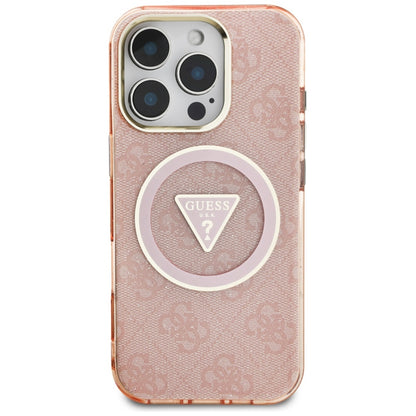 Étui MagSafe pour Apple iPhone 16 Pro Max, Guess, IML Glitter 4G Circle Triangle, Rose