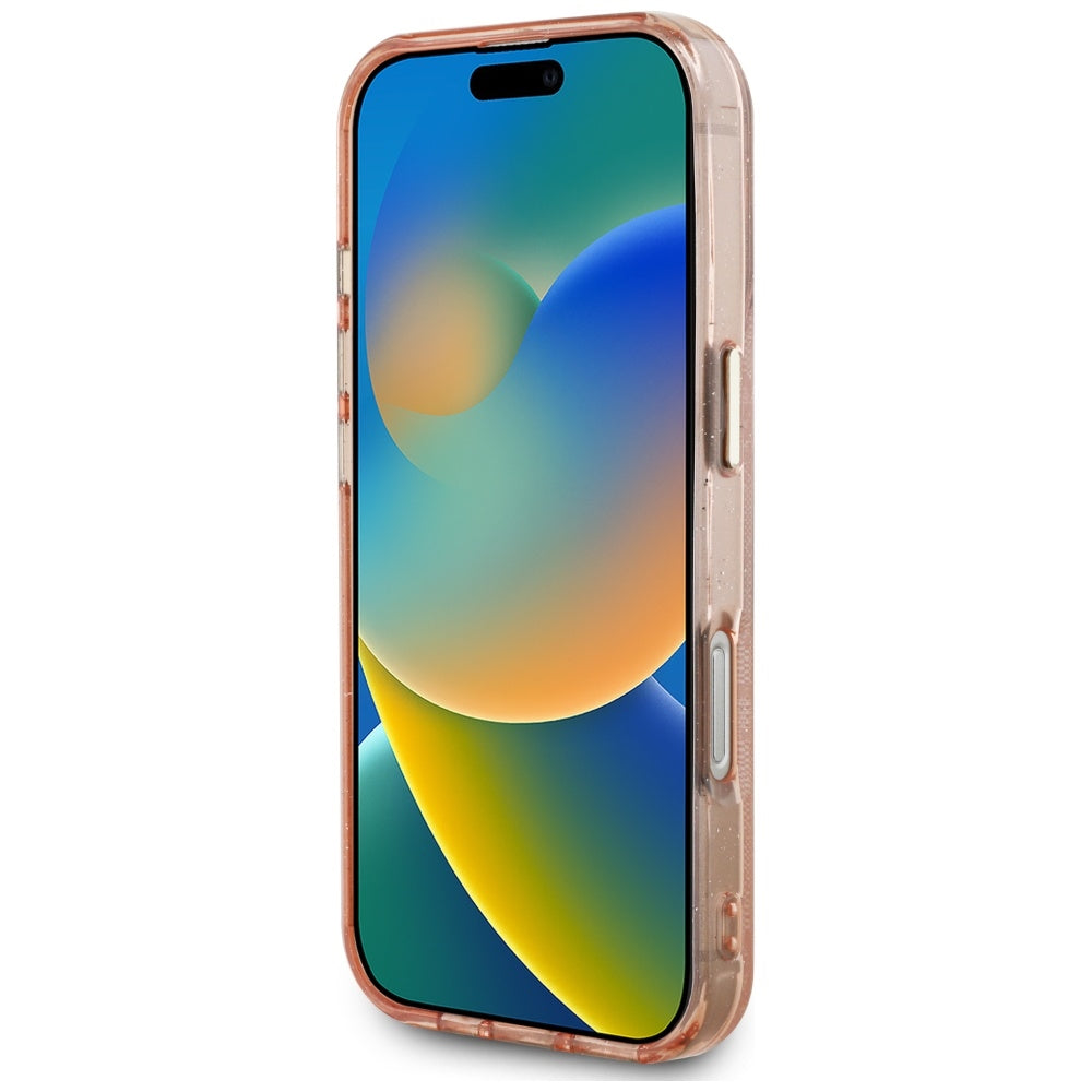 Étui MagSafe pour Apple iPhone 16 Pro Max, Guess, IML Glitter 4G Circle Triangle, Rose