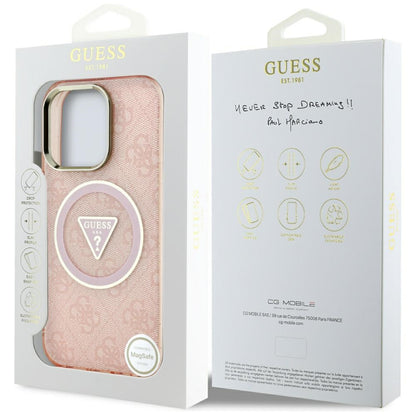 Étui MagSafe pour Apple iPhone 16 Pro Max, Guess, IML Glitter 4G Circle Triangle, Rose
