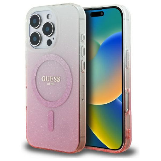Coque MagSafe pour Apple iPhone 16 Pro Max, Guess, IML Glitter Gradient, Rose