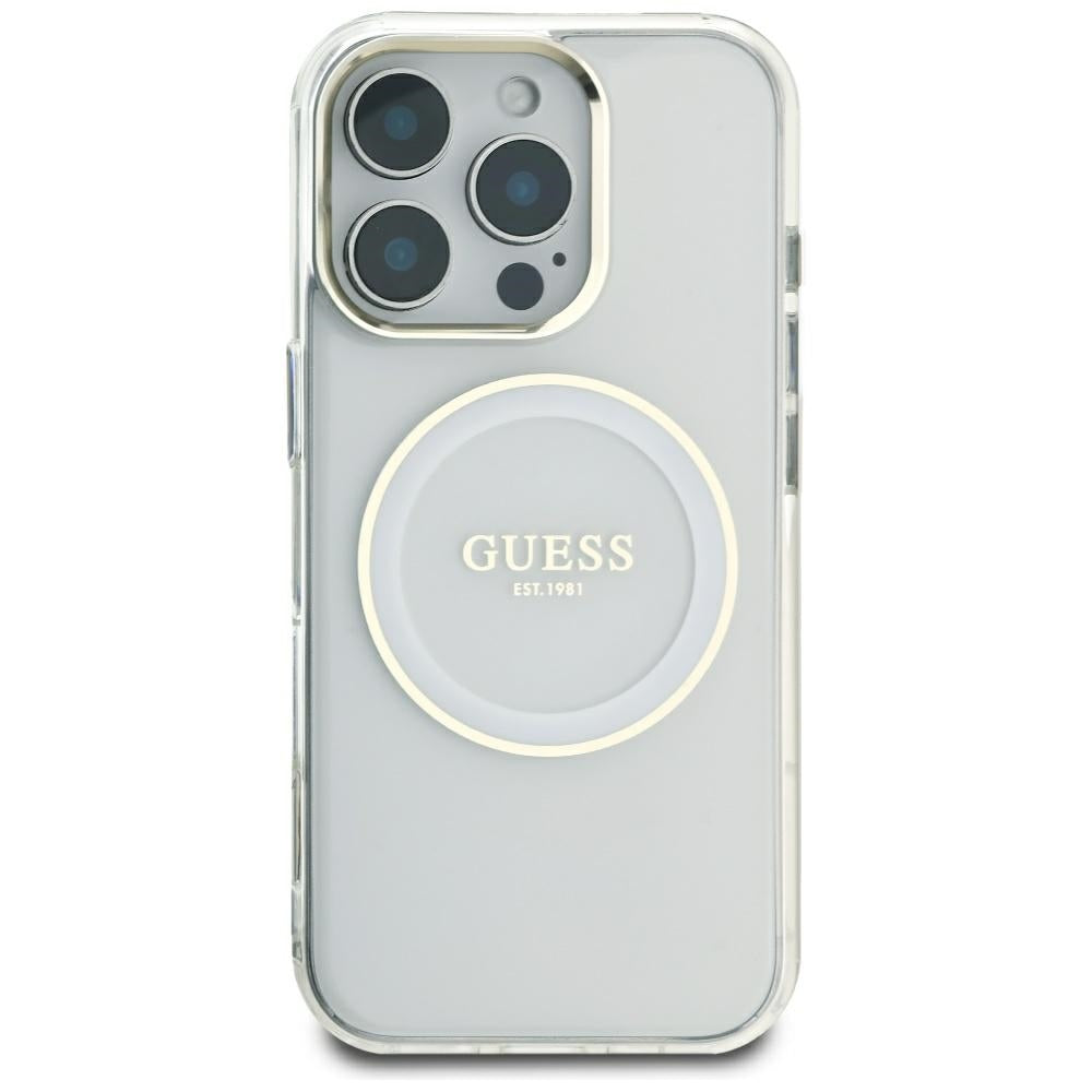 Coque MagSafe pour Apple iPhone 16 Pro Max, Guess, IML Metal Colored Circle, Blanche