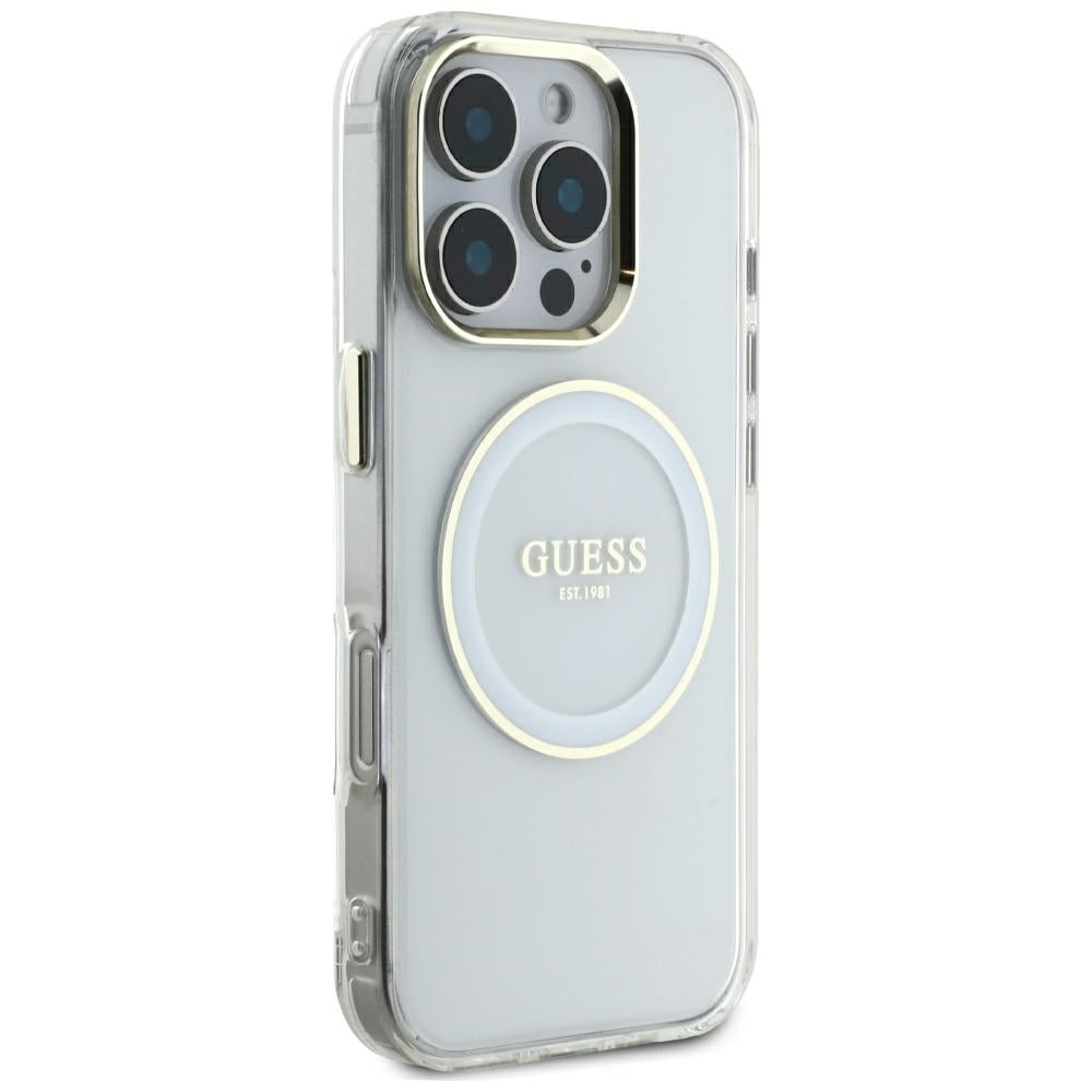 Coque MagSafe pour Apple iPhone 16 Pro Max, Guess, IML Metal Colored Circle, Blanche