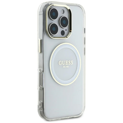 Coque MagSafe pour Apple iPhone 16 Pro Max, Guess, IML Metal Colored Circle, Blanche