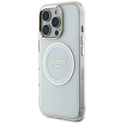 Coque MagSafe pour Apple iPhone 16 Pro Max, Guess, IML Metal Colored Circle, Blanche