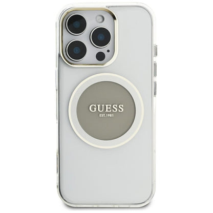 Housse MagSafe pour Apple iPhone 16 Pro Max, Guess, IML Cercle Métallique Coloré, Gris