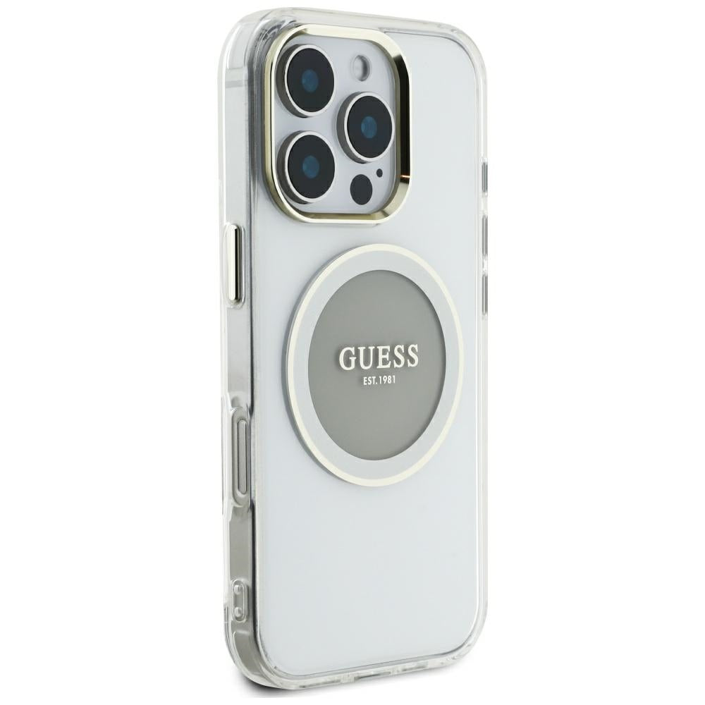 Housse MagSafe pour Apple iPhone 16 Pro Max, Guess, IML Cercle Métallique Coloré, Gris