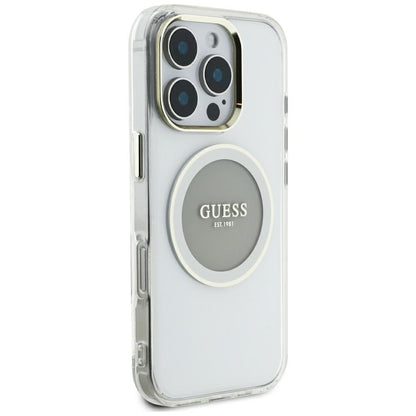 Housse MagSafe pour Apple iPhone 16 Pro Max, Guess, IML Cercle Métallique Coloré, Gris