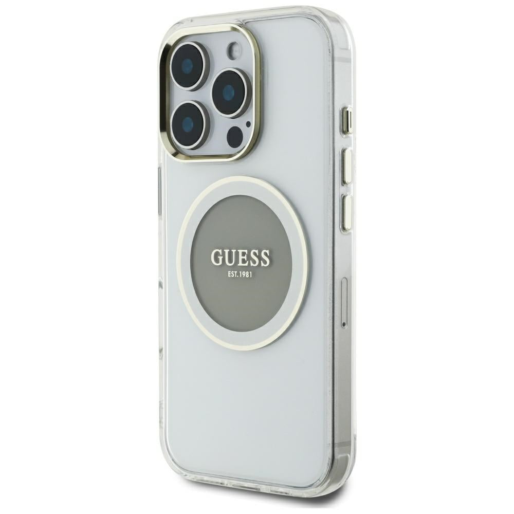 Housse MagSafe pour Apple iPhone 16 Pro Max, Guess, IML Cercle Métallique Coloré, Gris