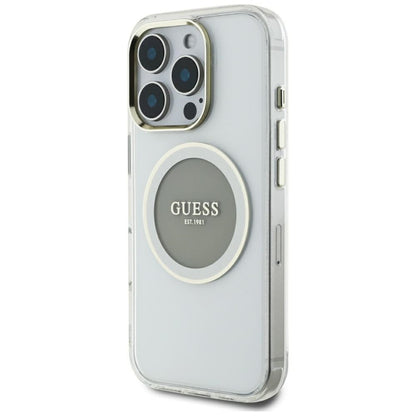 Housse MagSafe pour Apple iPhone 16 Pro Max, Guess, IML Cercle Métallique Coloré, Gris