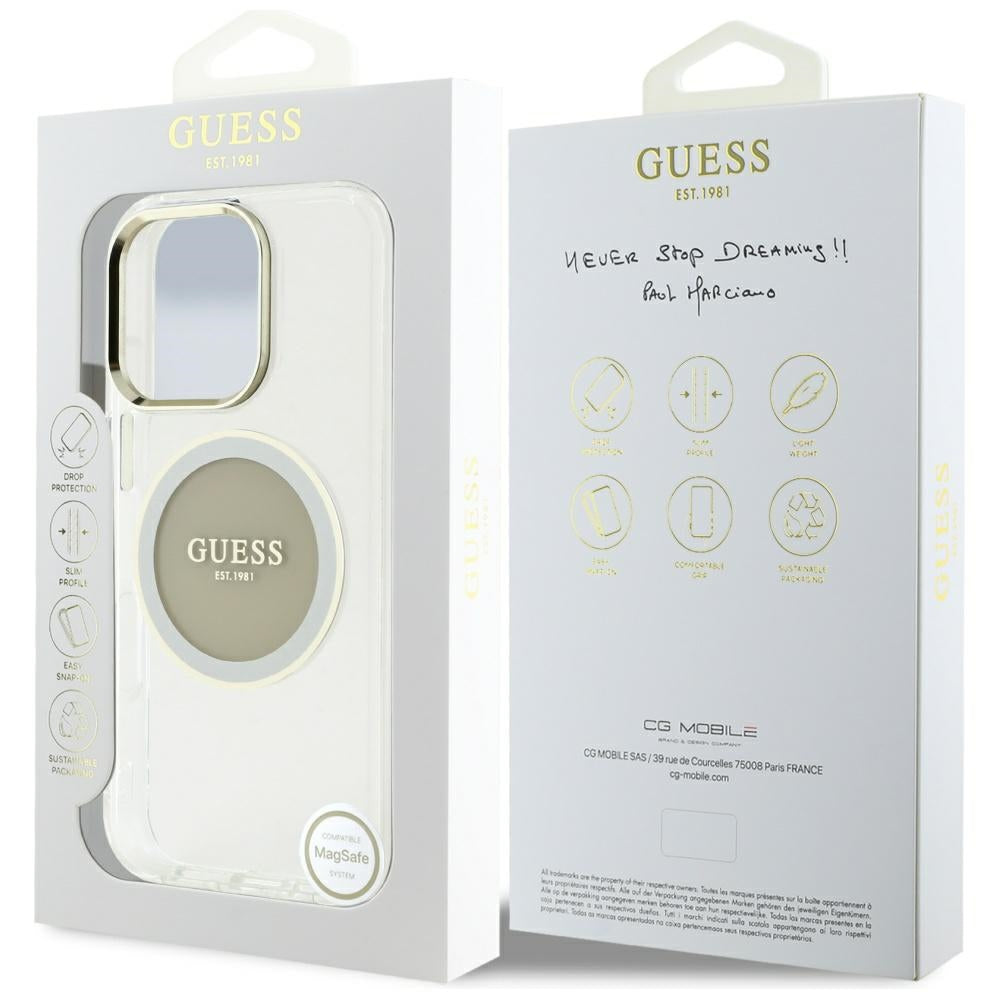 Housse MagSafe pour Apple iPhone 16 Pro Max, Guess, IML Cercle Métallique Coloré, Gris