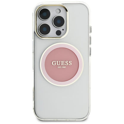 Étui MagSafe pour Apple iPhone 16 Pro Max, Guess, Cercle Métallique Coloré IML, Rose