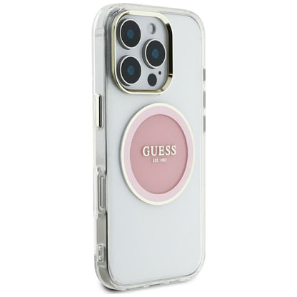Étui MagSafe pour Apple iPhone 16 Pro Max, Guess, Cercle Métallique Coloré IML, Rose