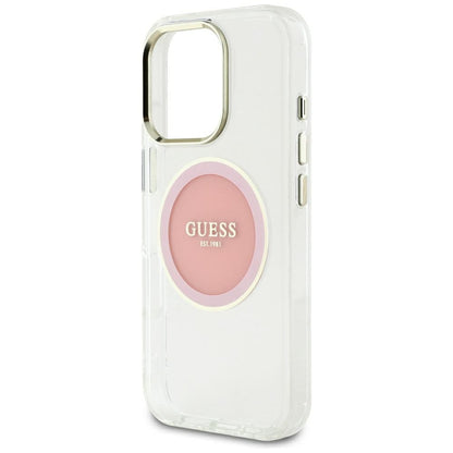Étui MagSafe pour Apple iPhone 16 Pro Max, Guess, Cercle Métallique Coloré IML, Rose