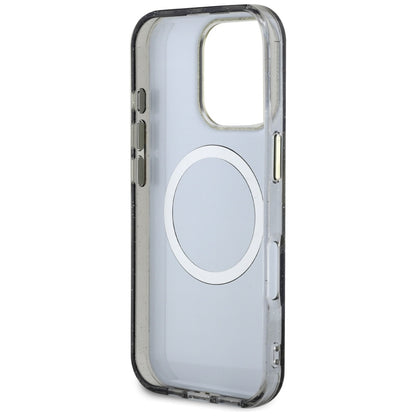 Coque MagSafe pour Apple iPhone 16 Pro Max, Guess, IML Metal Glitter Flowers Triangle, Noire