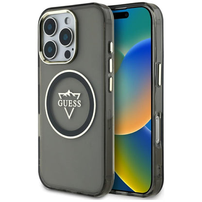 Coque MagSafe pour Apple iPhone 16 Pro Max, Guess, logo IML Metal Mountain, Noire