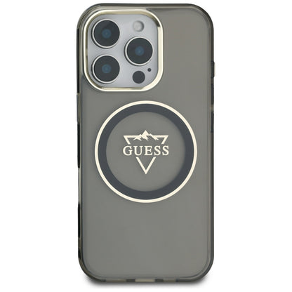 Coque MagSafe pour Apple iPhone 16 Pro Max, Guess, logo IML Metal Mountain, Noire