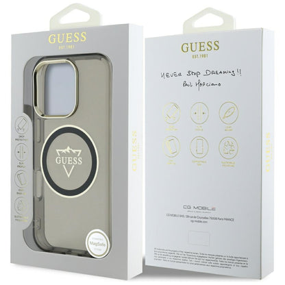Coque MagSafe pour Apple iPhone 16 Pro Max, Guess, logo IML Metal Mountain, Noire