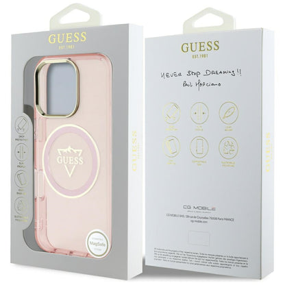 Coque MagSafe pour Apple iPhone 16 Pro Max, Guess, logo IML Metal Mountain, Rose