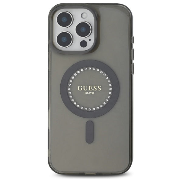 Étui MagSafe pour Apple iPhone 16 Pro Max, Guess, IML Rhinestone, Noir