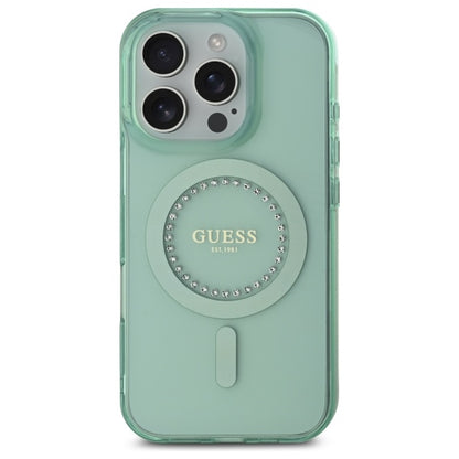 Étui MagSafe pour Apple iPhone 16 Pro Max, Guess, IML Rhinestone, Vert