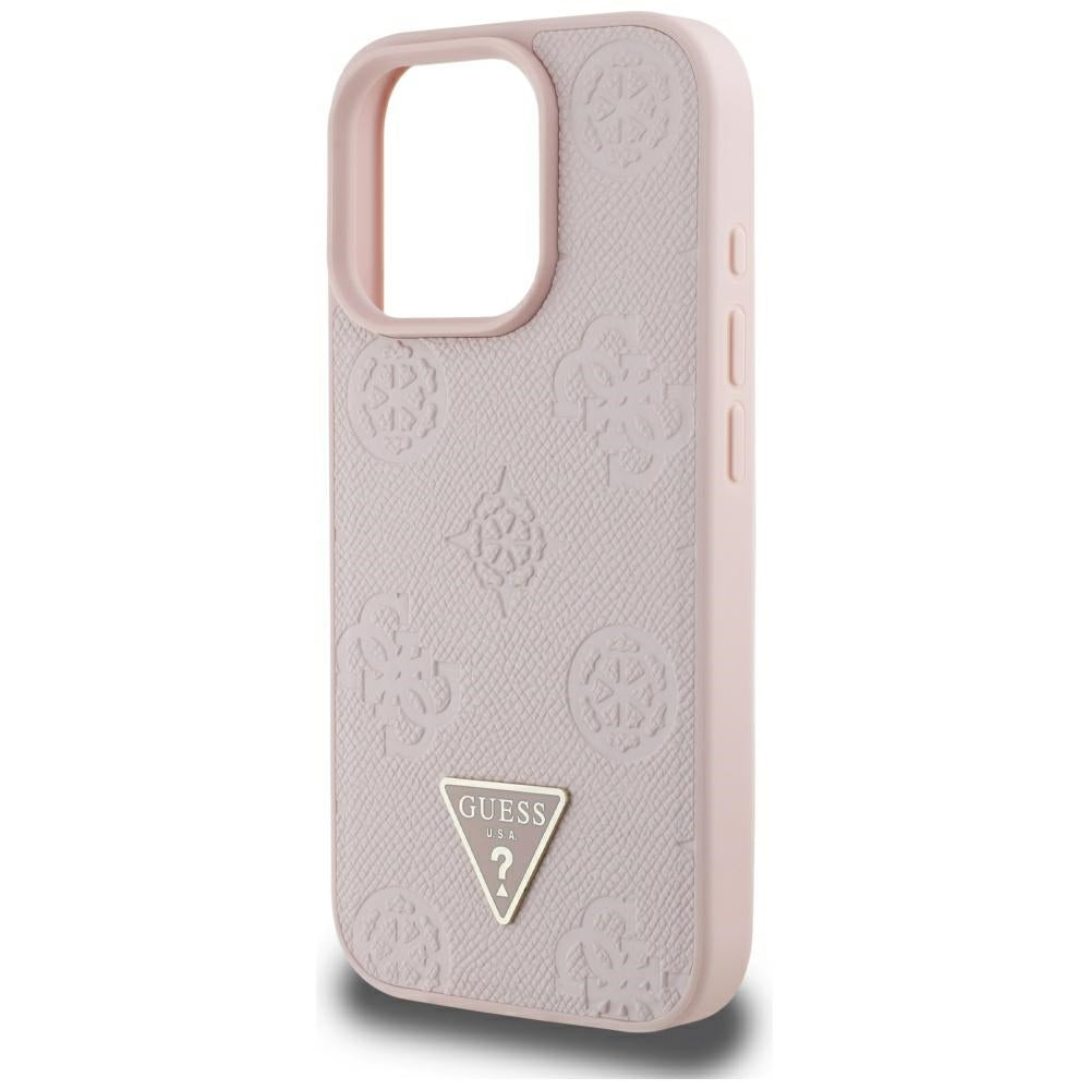 Coque MagSafe pour Apple iPhone 16 Pro Max, Guess, Peony Grained Hot Stamp Triangle, Rose