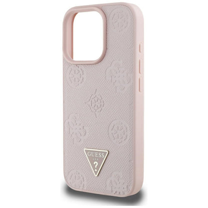 Coque MagSafe pour Apple iPhone 16 Pro Max, Guess, Peony Grained Hot Stamp Triangle, Rose