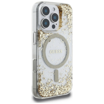 Coque MagSafe pour Apple iPhone 16 Pro Max, Guess, Resin Bottom Glitter, Dorée