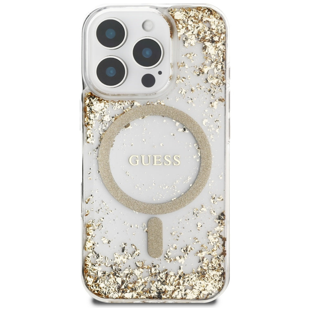 Coque MagSafe pour Apple iPhone 16 Pro Max, Guess, Resin Bottom Glitter, Dorée