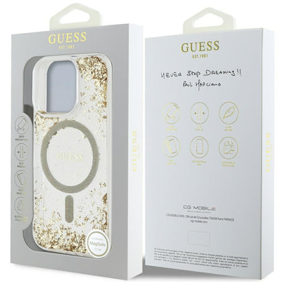 Coque MagSafe pour Apple iPhone 16 Pro Max, Guess, Resin Bottom Glitter, Dorée