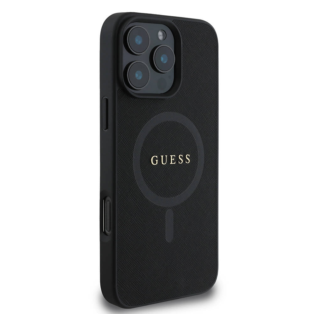 Étui MagSafe pour Apple iPhone 16 Pro Max, Guess, Saffiano Classic Logo, Noir