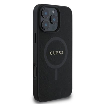 Étui MagSafe pour Apple iPhone 16 Pro Max, Guess, Saffiano Classic Logo, Noir