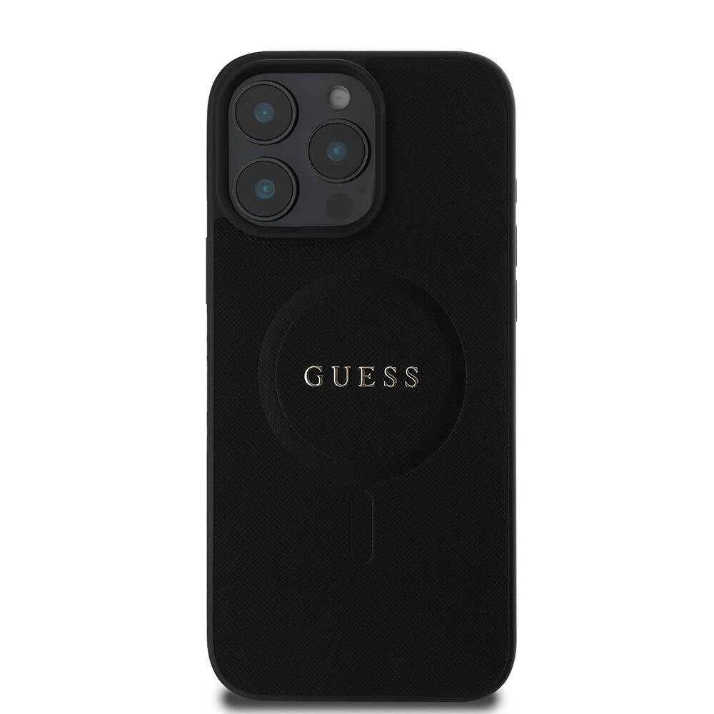 Étui MagSafe pour Apple iPhone 16 Pro Max, Guess, Saffiano Classic Logo, Noir