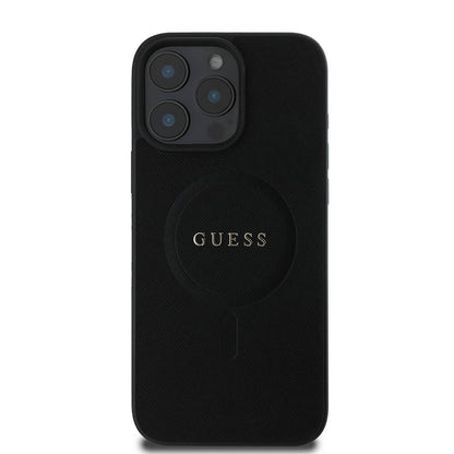 Étui MagSafe pour Apple iPhone 16 Pro Max, Guess, Saffiano Classic Logo, Noir
