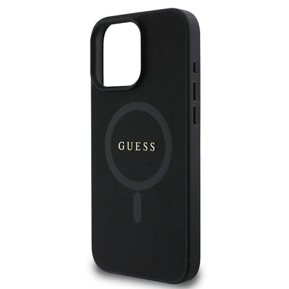 Étui MagSafe pour Apple iPhone 16 Pro Max, Guess, Saffiano Classic Logo, Noir