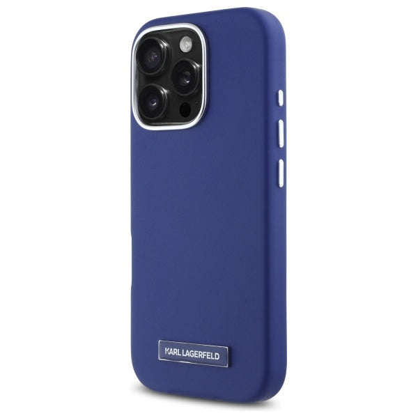 Coque MagSafe pour Apple iPhone 16 Pro Max, Karl Lagerfeld, FW Metal Plate, Bleue